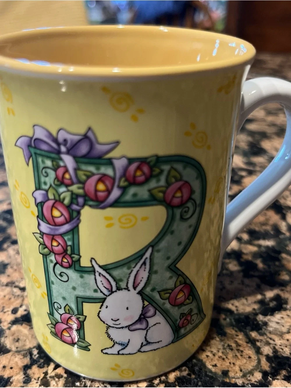Mary Engelbreit Yellow Bunny R Monogram Ceramic Mug